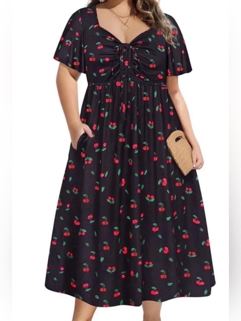 Plus-size Women's Flutter Short Sleeve Tiered Maxi Empire Waist Dress